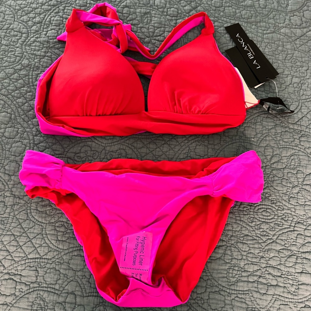 NWT Pink/red reversible bikini size 6